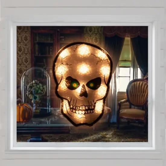 Northlight Lighted Holographic Halloween Skull Window Silhouette - 12" - Clear Lights image {2}
