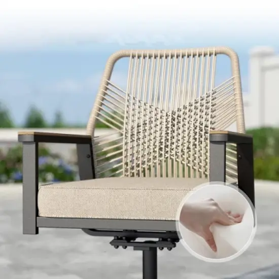 Captiva Designs 7pc Patio Dining Rectangle Steel Table and Mixed Wicker Chairs with Thick Cushions image {2}