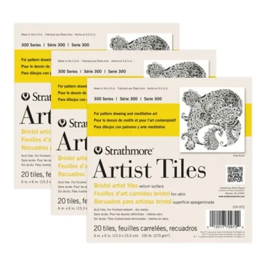 Strathmore 300 Series Artist Tiles, Bristol, Smooth Finish, 6x6 inch, 20 Sheets Per Pack, 3 Packs image {2}