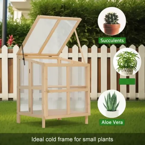 31.7"H Fir Wood Cold Frame Greenhouse, 2 Tier Raised Planter Box with Transparent Openable Top, Wood Garden Greenhouse for Garden Backyard Brown image {4}