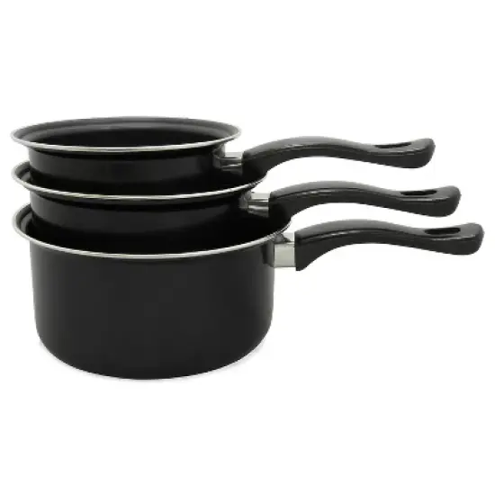 Brentwood 3-Piece Nonstick Carbon Steel Saucepan Set in Black image {1}