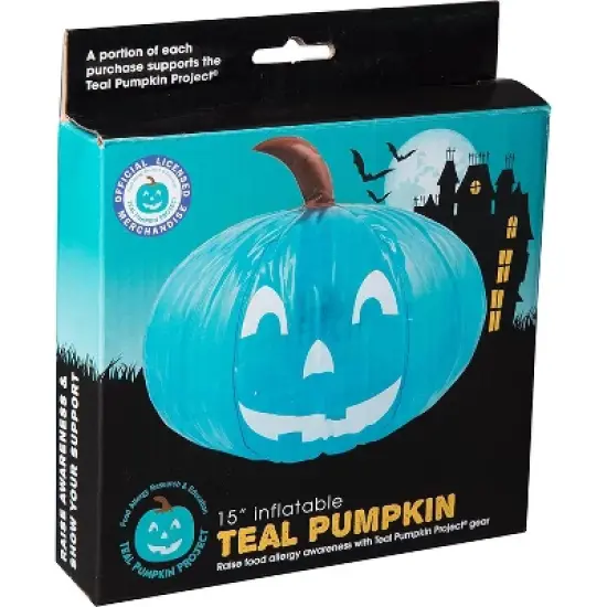 Teal Pumpkin 15" Inflatable Halloween Decoration- Blow Up Indoor/Outdoor Jack O Lantern Decoration for Parties, Trick-or-Treating, Lawn Decor image {3}