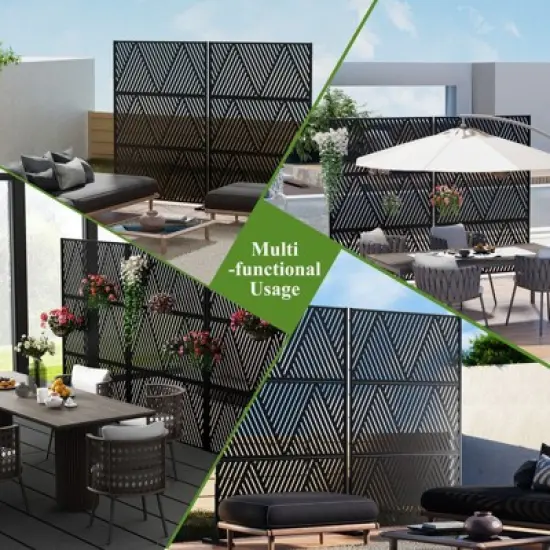 PexFix 72" H x 47" W Metal Privacy Screen Outdoor Freestanding Decorative Privacy Screen for Patio Deck Balcony Garden with Stable Base Black V Shape image {2}