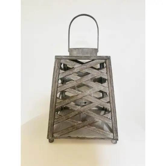 Essential Decor & Beyond 14.2" Gray Bamboo Candle Lantern With Handle image {1}