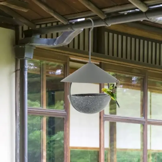 Tangkula Metal Bird Feeder Bath for Outdoors Hanging w/ Resin Dome & Water Bowl image {2}