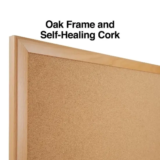 MyOfficeInnovations Standard Cork Bulletin Board Oak Finish Frame 3'W x 2'H 1682316 image {2}