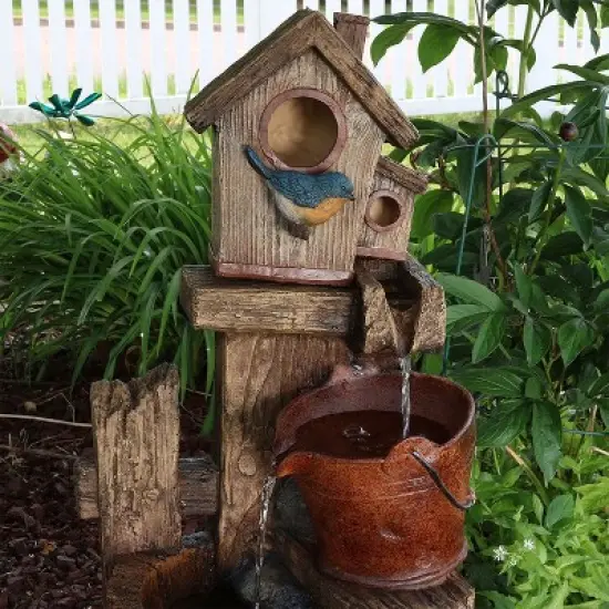 Sunnydaze 26"H Electric Polyresin Bluebird House and Buckets Outdoor Water Fountain image {4}