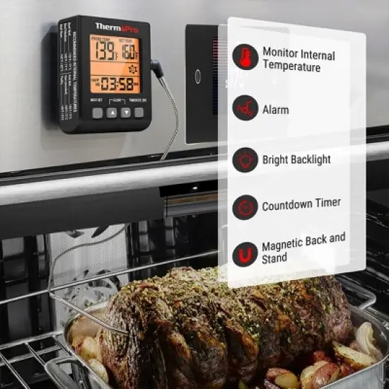 ThermoPro TP16SW Digital Meat Cooking Smoker Kitchen Grill BBQ Thermometer with Large LCD Display with Backlight for Oven Smoker Grill Turkey image {4}