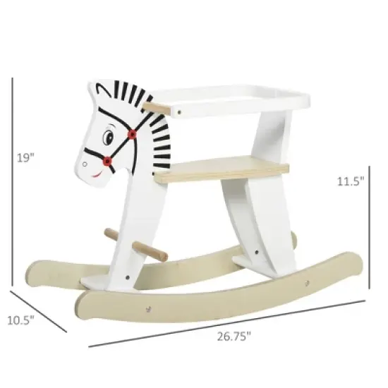 Qaba Wooden Rocking Horse Toddler Baby Ride-on Toys for Kids 3-6 Years with Classic Design & Wood Safety Bar White image {4}