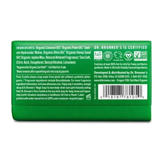 Dr. Bronner's All-One Pure-Castile Magic Bar Soap - Almond - 5oz image {1}