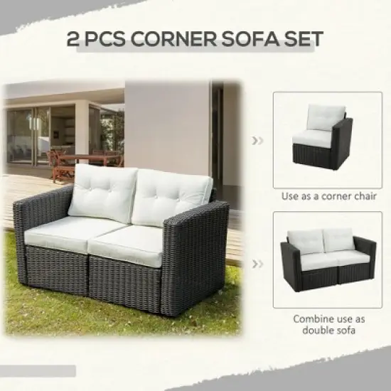 Resenkos 2 Pieces Patio Wicker Corner Sofa Set, Outdoor Sectional Furniture, image {5}