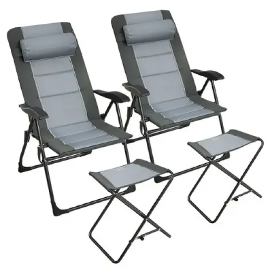 Costway 4PCS Patio Folding Dining Chair Ottoman Set Recliner Adjustable Gray image {2}