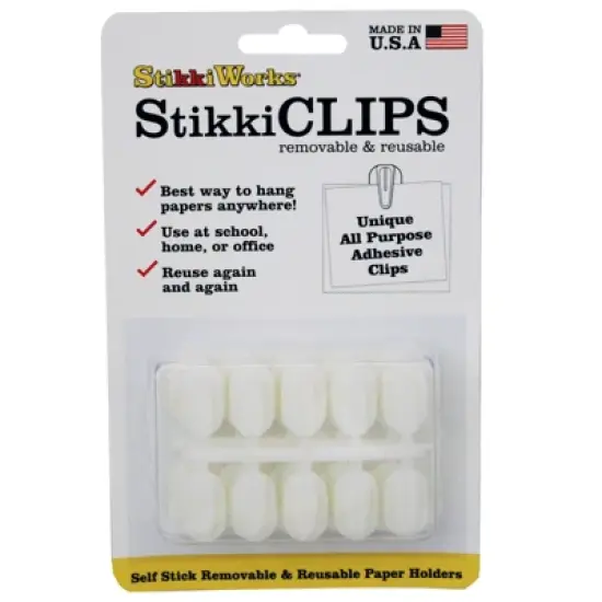 StikkiWorks StikkiCLIPS Adhesive Clips, White, 20 Per Pack, 6 Packs image {1}