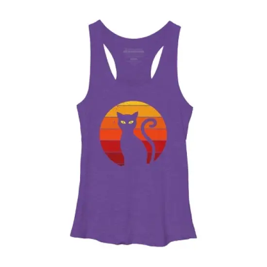 Women's Design By Humans Vintage Retro Sunset Halloween Black Cat I By lemonpepper Racerback Tank Top image {4}