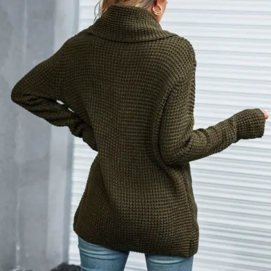 Women's Buttoned Turtleneck Wrap Sweater - Cupshe image {2}