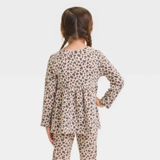 Toddler Girls' Ribbed Leopard Shirt - Cat & Jack&trade; Beige image {1}