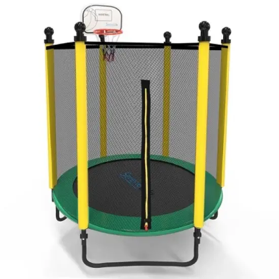 SereneLife 5ft Outdoor & Indoor Trampoline with Enclosure Safety Net SLTRA5BL image {8}