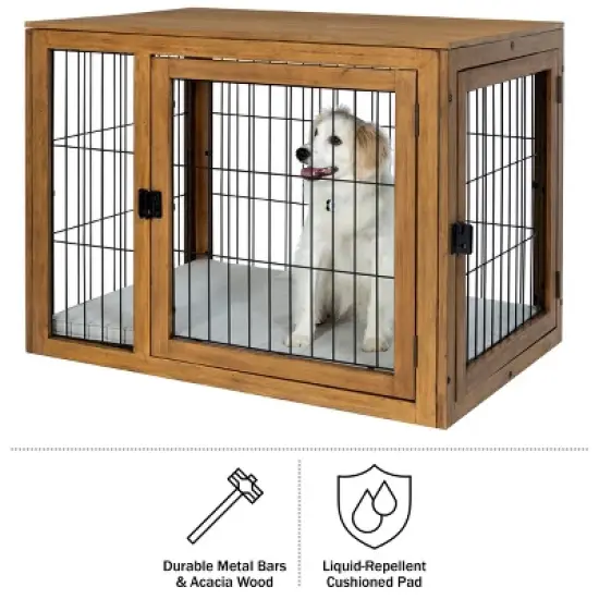 PETMAKER Furniture-Style Dog Crate with Double Doors and Cushion (Natural) image {1}