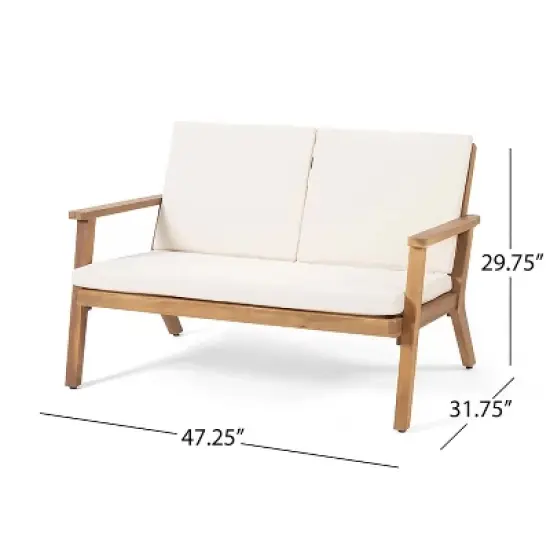 FIONECA 4-Seater Outdoor Acacia Wood Chat Set &uml;C Loveseat, 2 Club Chairs & Coffee Table, Brown Patina + Cream Cushions image {2}
