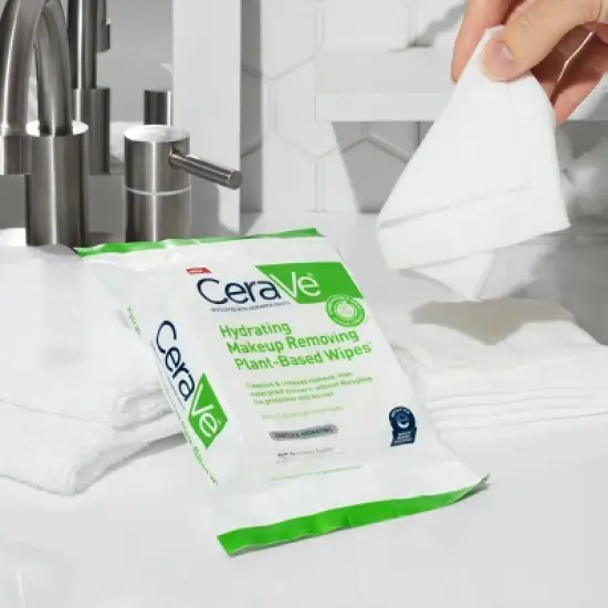 CeraVe Hydrating Makeup Remover Wipes, Plant Based Facial Cleansing Wipes for Sensitive Skin, Fragrance-Free - 25ct image {14}