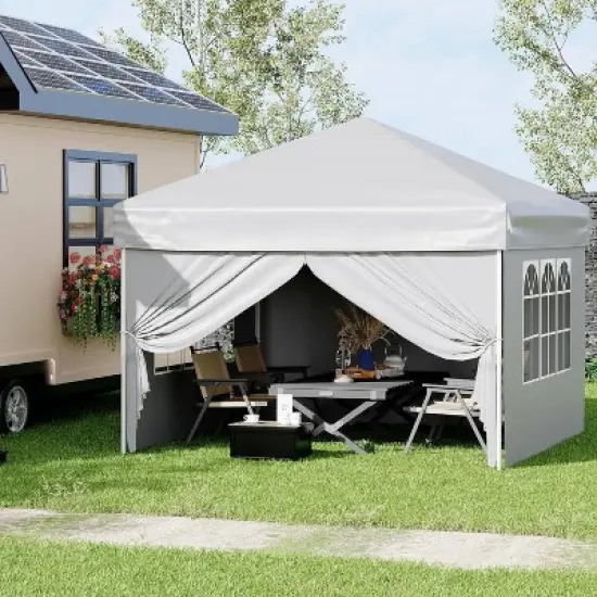 GustoWave Portable Outdoor 10x10 Pop Up Canopy Tent with 4 Waterproof Sidewalls for Camping image {7}