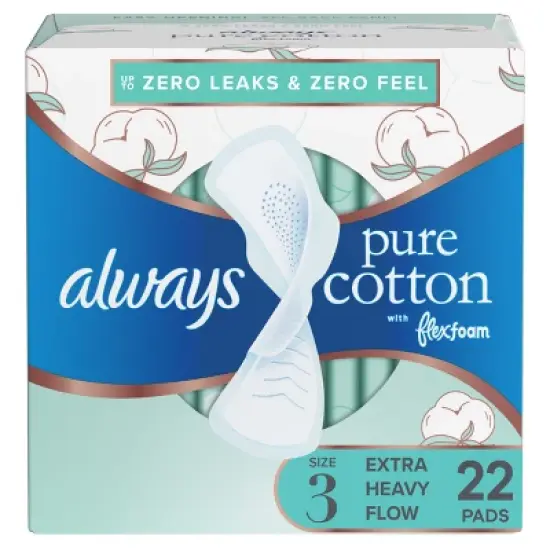 Always Pure Cotton Extra Heavy Flow FlexFoam Pads - Size 3 - 22ct image {10}