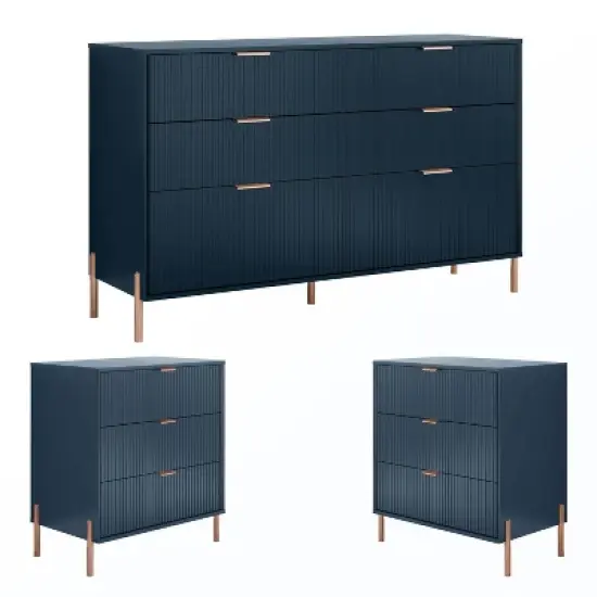 Festivo 3pc Modern Elegance 2 Drawer Nightstands and 6 Drawer Dresser Set image {10}