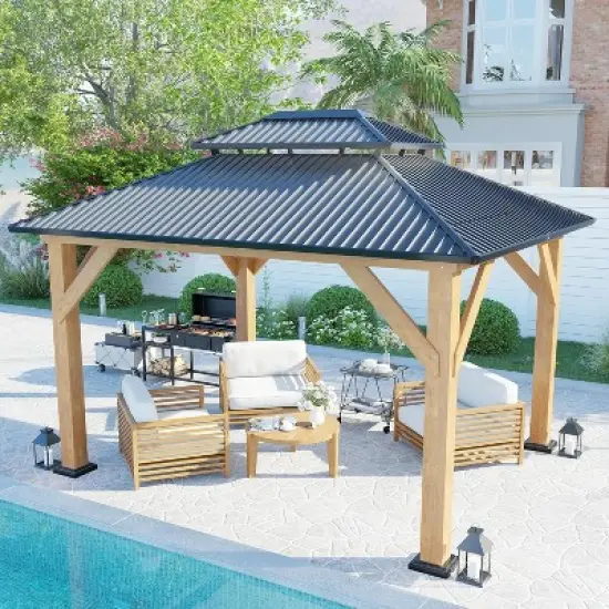 AMERLIFE Spruce Wood Gazebo with Storage Bar Counter image {3}