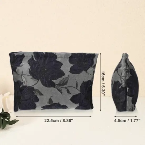 Unique Bargains Travel Canvas Floral Zipper-Closure Deep Blue 1 Pc image {3}