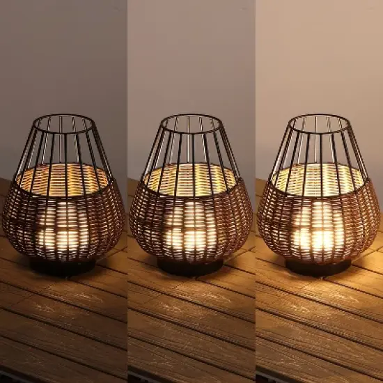 JONATHAN Y Elian 10" Decorative Indoor/Outdoor Faux Wicker Rechargeable/Cordless Dimmable Integrated LED Table Lamp image {5}