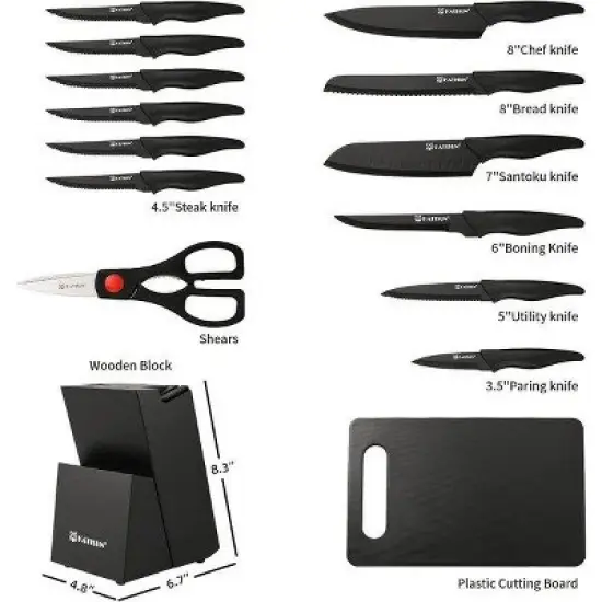 16 Pieces Kitchen Knife Block Set with Cutting Board, German Premium Quality Stainless Steel, Built-in sharpener, Dishwasher Safe, 6 Steak Knives image {1}