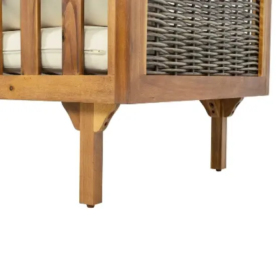 Christopher Knight Home Dorell Outdoor Acacia Wood and Wicker 5 Seater Sectional Sofa Set with Water-Resistant Cushions image {6}