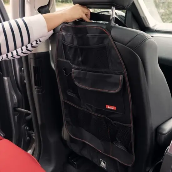 Diono Stow 'n Go Car Back Seat Organizer, Kick Mat Seat Protector, 7 Pockets, 2 Drinks Holders, Black image {7}