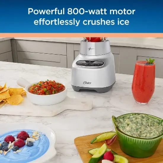 Oster 2-in-1 One Touch Blender - Stainless Steel: Glass Jar, 6 Speeds, Smoothies, Ice Crush, Dishwasher-Safe Parts image {2}