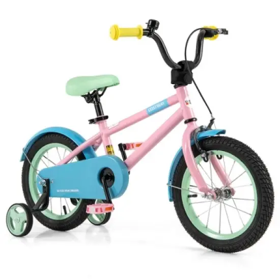 Costway 14" Kids Bike with Adjustable Saddle Handlebar Removable Training Wheels Handbrake Green/Red/Pink/Blue/Black image {13}