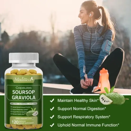 Mulittea Soursop Graviola Capsules 1000mg Leaf & Fruit Extract | High Potency | 120 CT image {6}