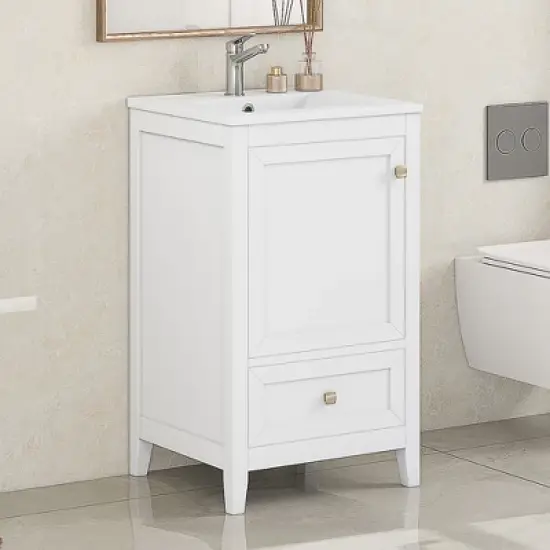 TOBILI 20" Bathroom Vanity with Sink, Bathroom Cabinet with Soft Closing Door, Storage Rack and A Drawer, White image {1}