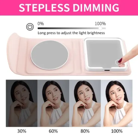 Garnen Travel Makeup Mirror with Lights Magnification 1x 5x, Foldable LED Lighted Makeup Mirror with Dimming Dual Mirror, Pink image {1}