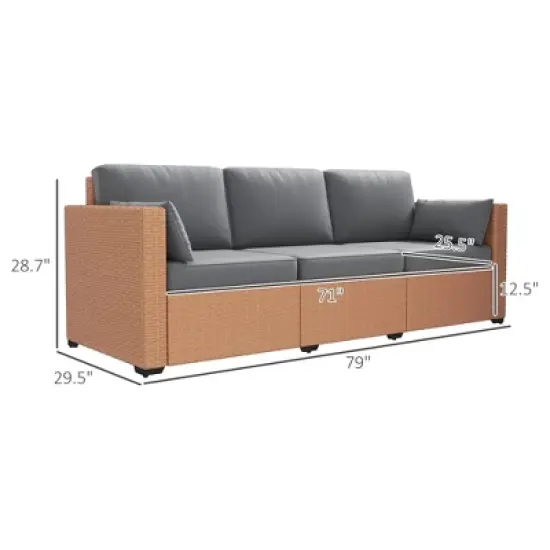 Resenkos 3-Seat Sofa, Outdoor Sectional Furniture, PE Rattan, Brown image {8}