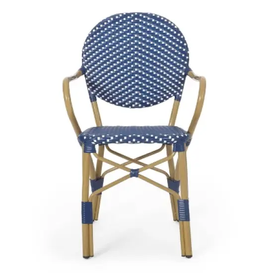 Paul 3pc Outdoor Aluminum French Bistro Set - Dark Teal/White/Bamboo - Christopher Knight Home image {2}