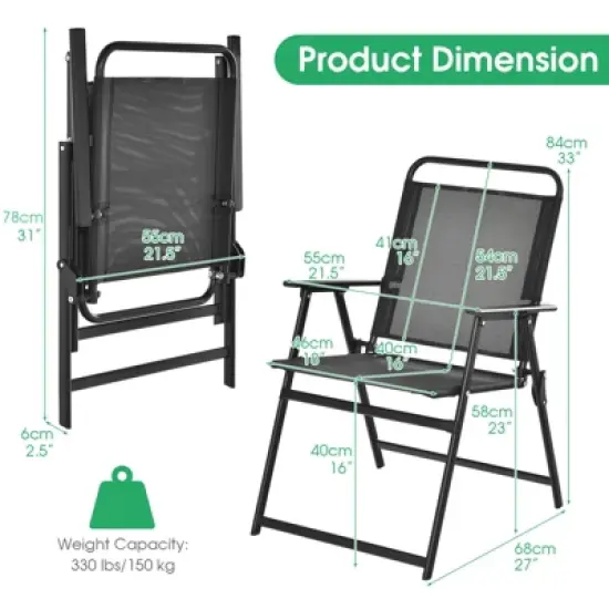 Tangkula Set of 4 Heavy-Duty Metal Folding Chairs Frame Armrests Portable Patio Black image {2}