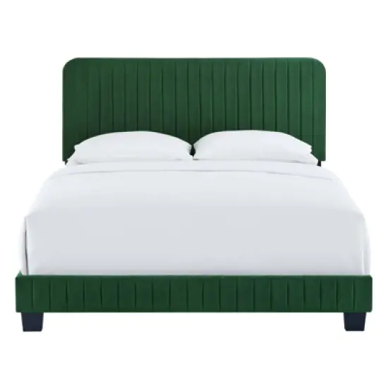 Twin Celine Channel Tufted Performance Velvet Platform Bed Emerald - Modway image {4}