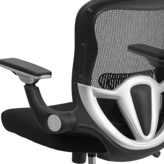 Emma and Oliver Mid-Back Black Mesh Swivel Ergonomic Office Chair - Height Adjustable Flip-Up Arms image {2}