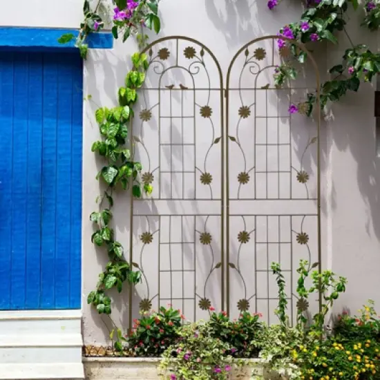 Lirago Brown 2 pieces Weatherproof Multi-functional Outdoor Screen-Laser-Cut Galvanized Steel Panel 70.86"Hx19.68"Wx0.51"D image {4}