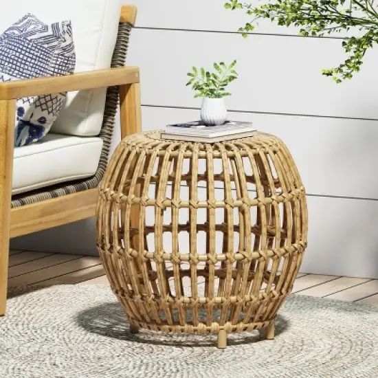 NicBex 19.7"/29.5" Wicker Outdoor Side Table,Woven Round End Table with Open Structure,Patio Table for Deck,Garden,Pool,Outdoor Furniture,Light Brown image {7}