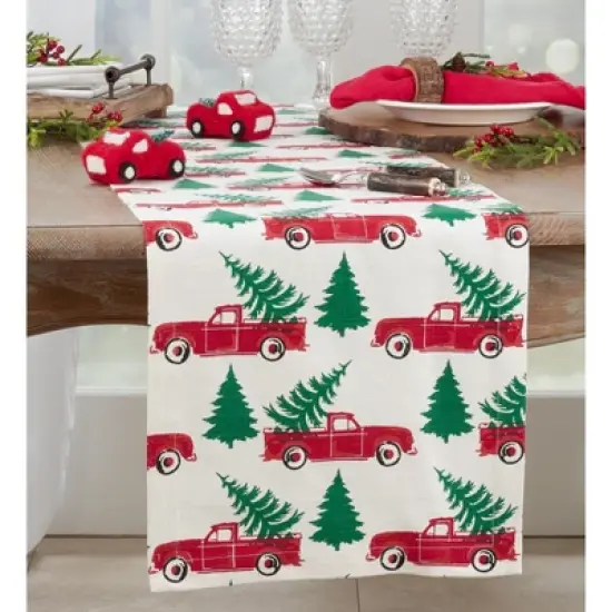 Saro Lifestyle Cotton Table Runner With Christmas Truck Design image {2}