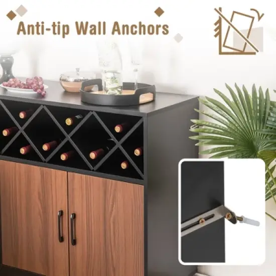 Costway Industrial Wine Bar Cabinet Sideboard Buffet with Glass Holder &  Adjustable Shelf image {5}