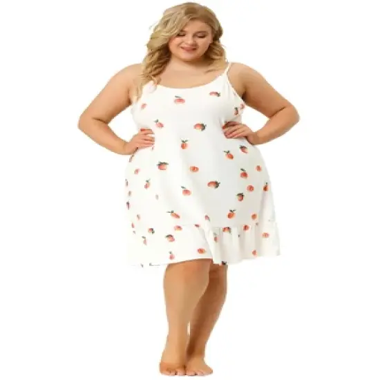 Agnes Orinda Women's Plus Size Sleeveless Fruit Ruffle Hem Nightgown image {3}