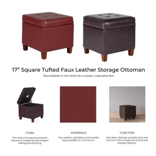 Square Tufted Faux Leather Storage Ottoman - HomePop image {9}