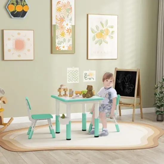 Yinvani Green 3 Piece Toddler Table with 2 Chairs Set image {2}